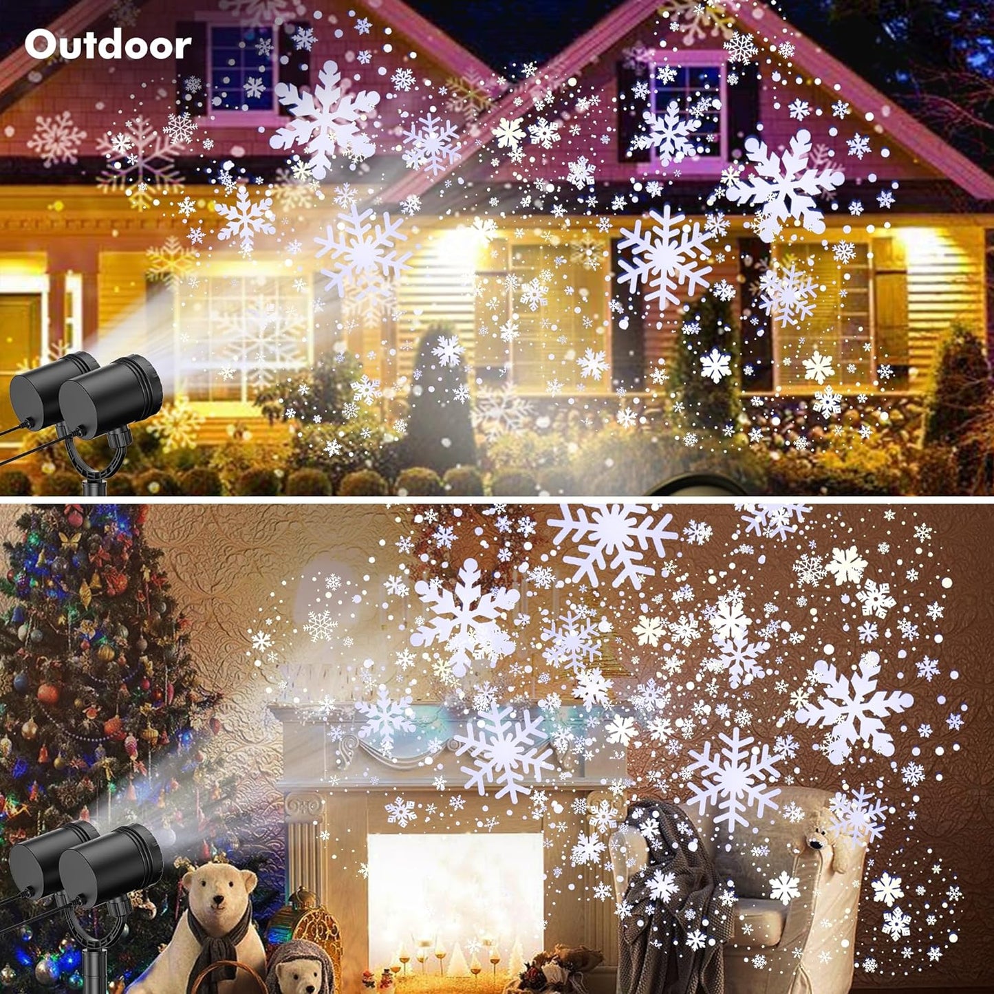 Snowflake Christmas Projector Lights Outdoor GUSODOR Christmas Decorations, LED Christmas Lights Outdoor Waterproof,Christmas Light Projector Outside, Xmas Party Holiday Decor for Indoor,Yard,House