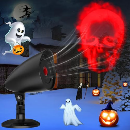 Halloween Projector Lights Outdoor Halloween Christmas Decorations Lights 3D Dynamic Skull Halloween Window Projector Waterproof Spooky Projector Lights Skeleton Scary Props Graveyard Indoor