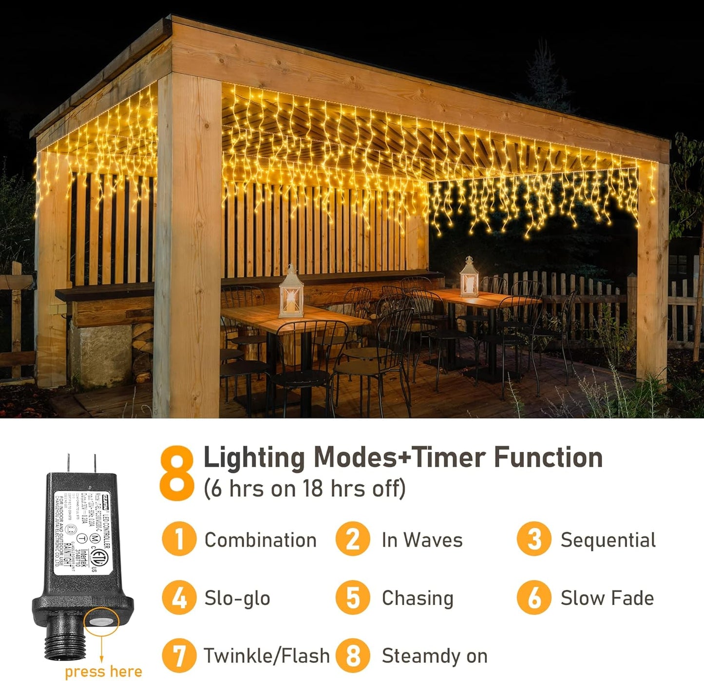 Icicle Christmas Lights Outdoor, 65.6FT 800LED Connectable Christmas Curtain String Lights with 8 Modes & Memory Timer Waterproof for Christmas Decorations Wedding Party Holiday (Warm White)