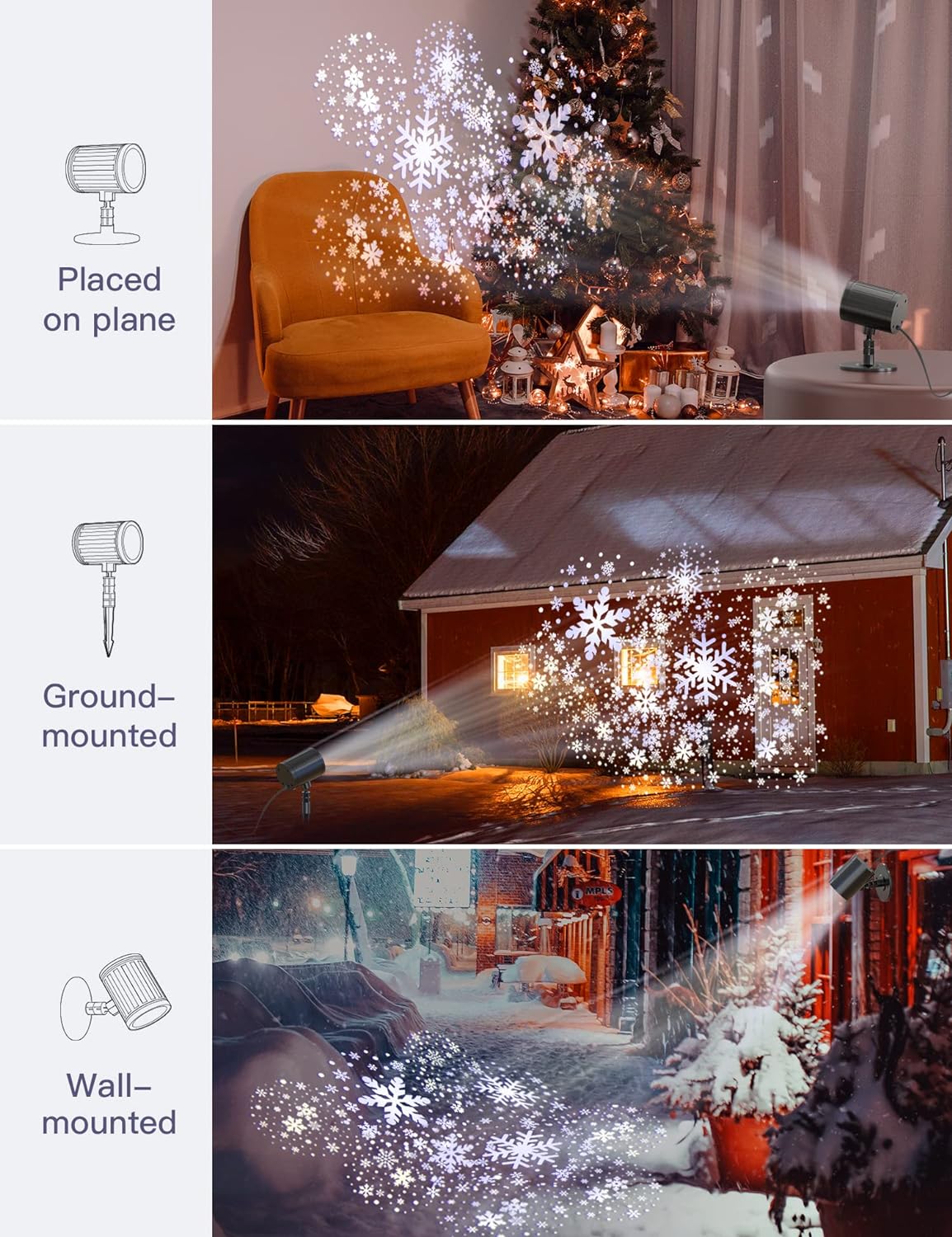 GUSODOR Christmas Projector Lights Outdoor, Dynamic Snowflake Projector LED Snowfall Lights Waterproof Christmas Projector Lights for Indoor Outdoor Christmas Decoration, Holiday, Wedding, Yard Decor