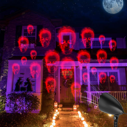 Halloween Projector Lights Outdoor Halloween Christmas Decorations Lights 3D Dynamic Skull Halloween Window Projector Waterproof Spooky Projector Lights Skeleton Scary Props Graveyard Indoor