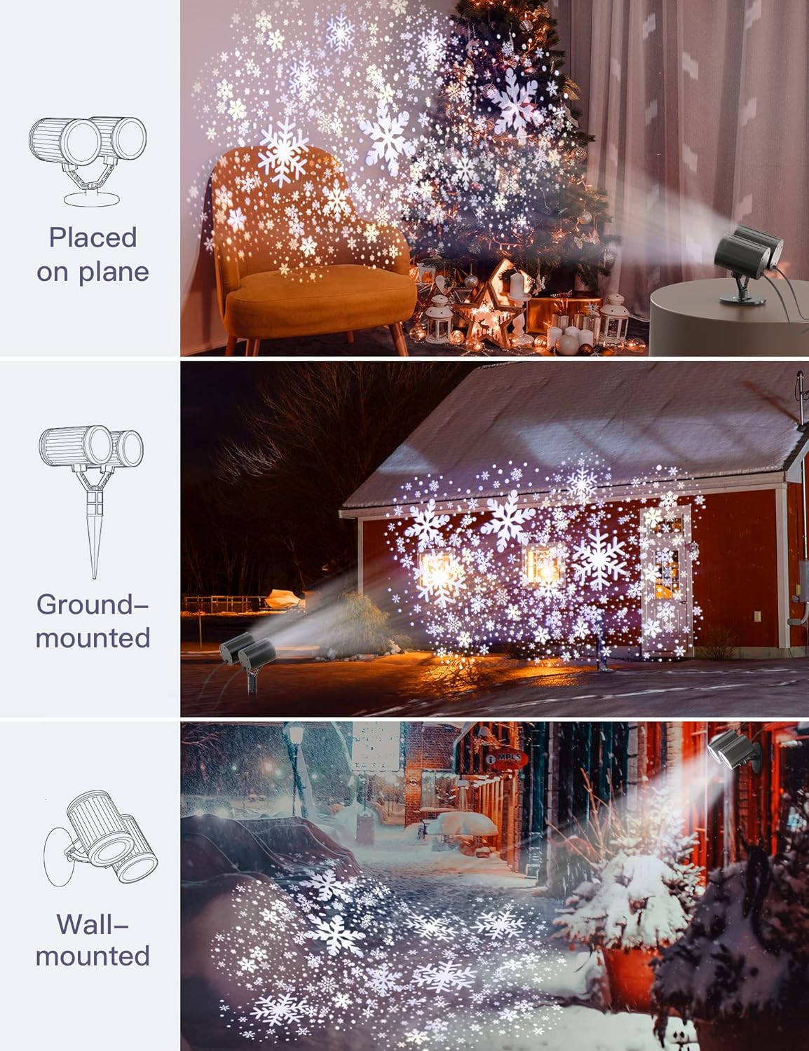 Snowflake Christmas Projector Lights Outdoor GUSODOR Christmas Decorations, LED Christmas Lights Outdoor Waterproof,Christmas Light Projector Outside, Xmas Party Holiday Decor for Indoor,Yard,House