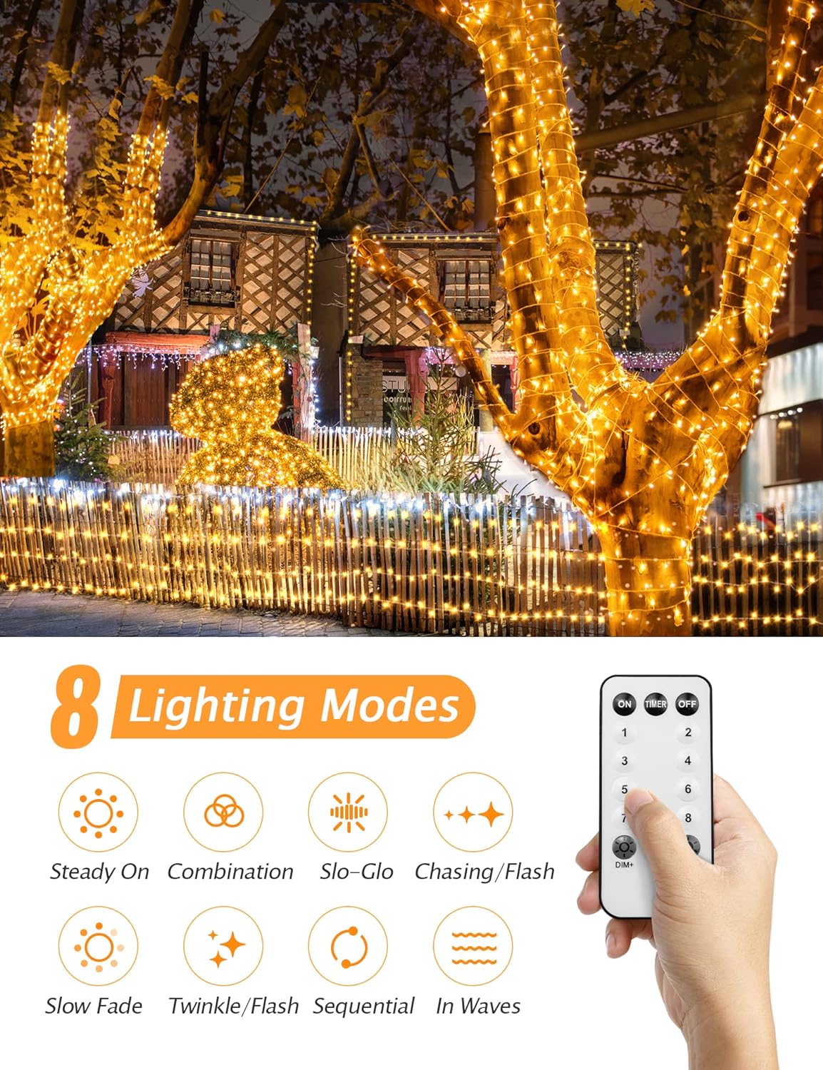 GUSODOR Christmas Lights Outdoor, 330FT 800 LED Christmas Lights with Remote Control 8 Modes & Timer Waterproof Christmas Tree Lights for Xmas Yard Tree Wedding Party Holiday Decorations (Warm White)