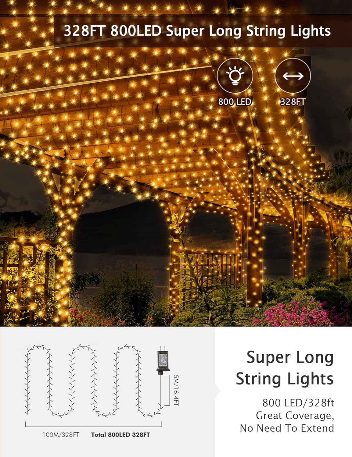 GUSODOR Christmas Lights Outdoor, 330FT 800 LED Christmas Lights with Remote Control 8 Modes & Timer Waterproof Christmas Tree Lights for Xmas Yard Tree Wedding Party Holiday Decorations (Warm White)