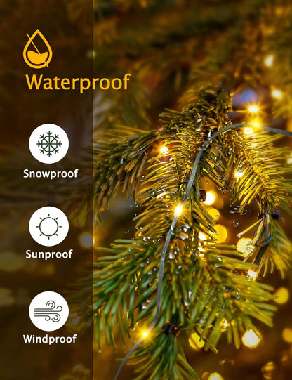 Christmas String Lights Outdoor 6.56FT x16 Lines 400LED Christmas Tree with Ring Waterfall with 8 Modes Timer Waterproof Xmas Tree Fairy Lights Indoor for Xmas Tree Decoration Warm White