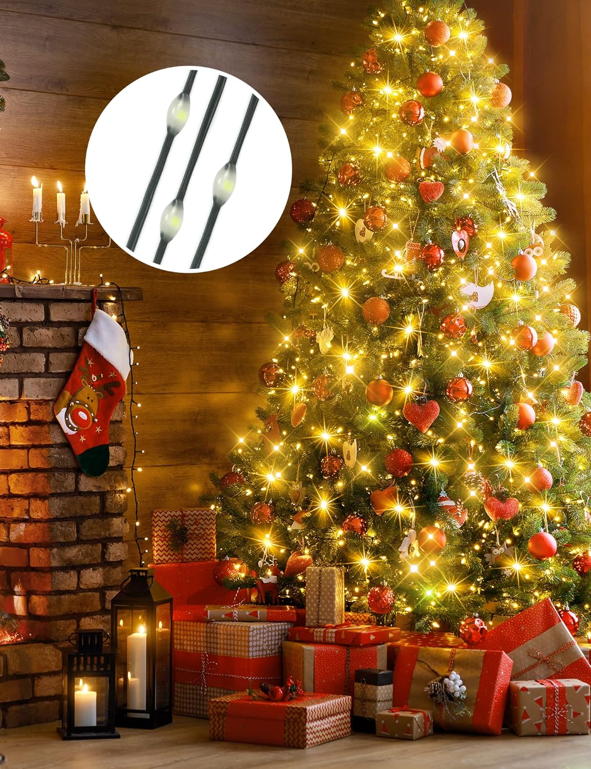 Christmas String Lights Outdoor 6.56FT x16 Lines 400LED Christmas Tree with Ring Waterfall with 8 Modes Timer Waterproof Xmas Tree Fairy Lights Indoor for Xmas Tree Decoration Warm White