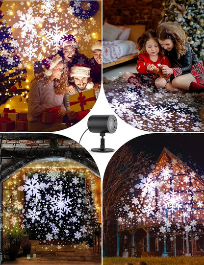 GUSODOR Christmas Projector Lights Outdoor, Dynamic Snowflake Projector LED Snowfall Lights Waterproof Christmas Projector Lights for Indoor Outdoor Christmas Decoration, Holiday, Wedding, Yard Decor
