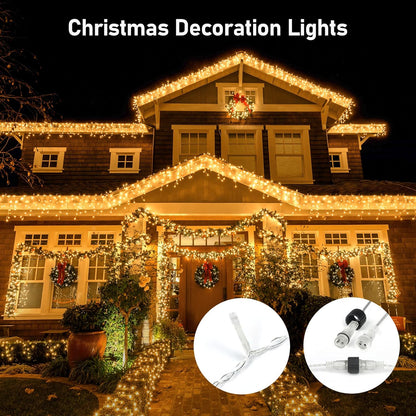 Icicle Christmas Lights Outdoor, 65.6FT 800LED Connectable Christmas Curtain String Lights with 8 Modes & Memory Timer Waterproof for Christmas Decorations Wedding Party Holiday (Warm White)