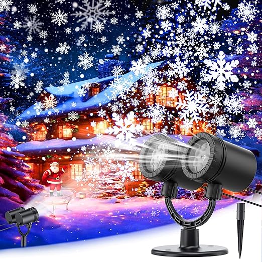 Snowflake Christmas Projector Lights Outdoor GUSODOR Christmas Decorations, LED Christmas Lights Outdoor Waterproof,Christmas Light Projector Outside, Xmas Party Holiday Decor for Indoor,Yard,House